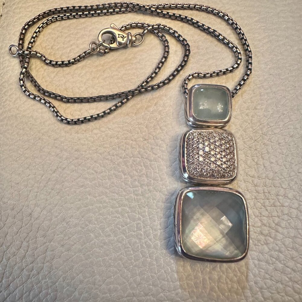 David Yurman Triple Chiclet Necklace in sterling silver with diamonds